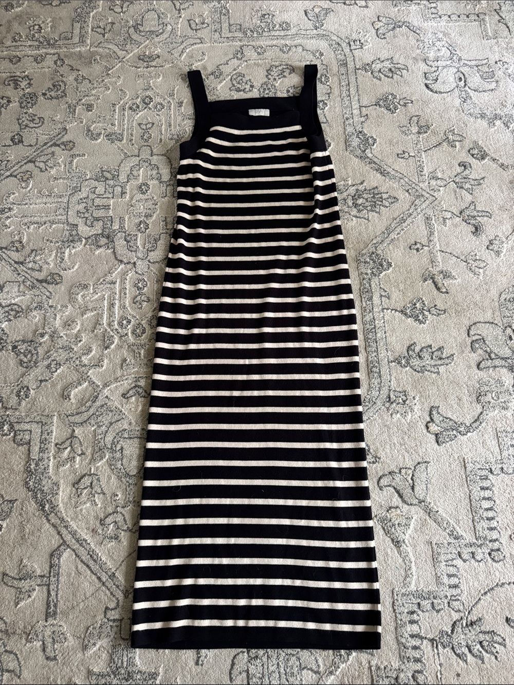 LOFT Black and White Striped Knit Midi Dress